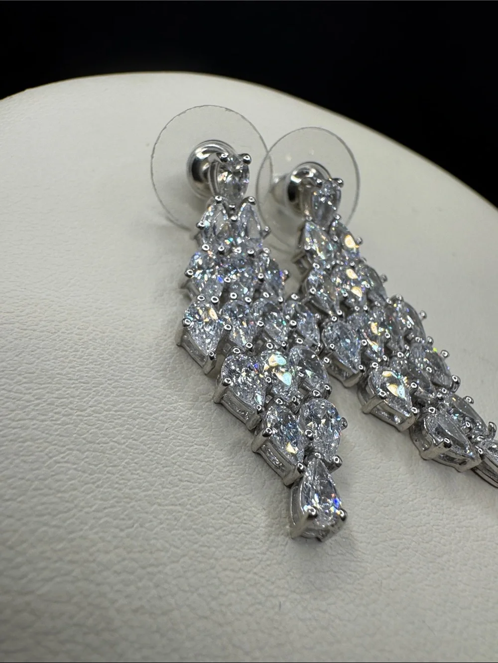 Crystal or CZ  Teardrop Cluster Dangle Earrings - Sterling Silver 925 statement